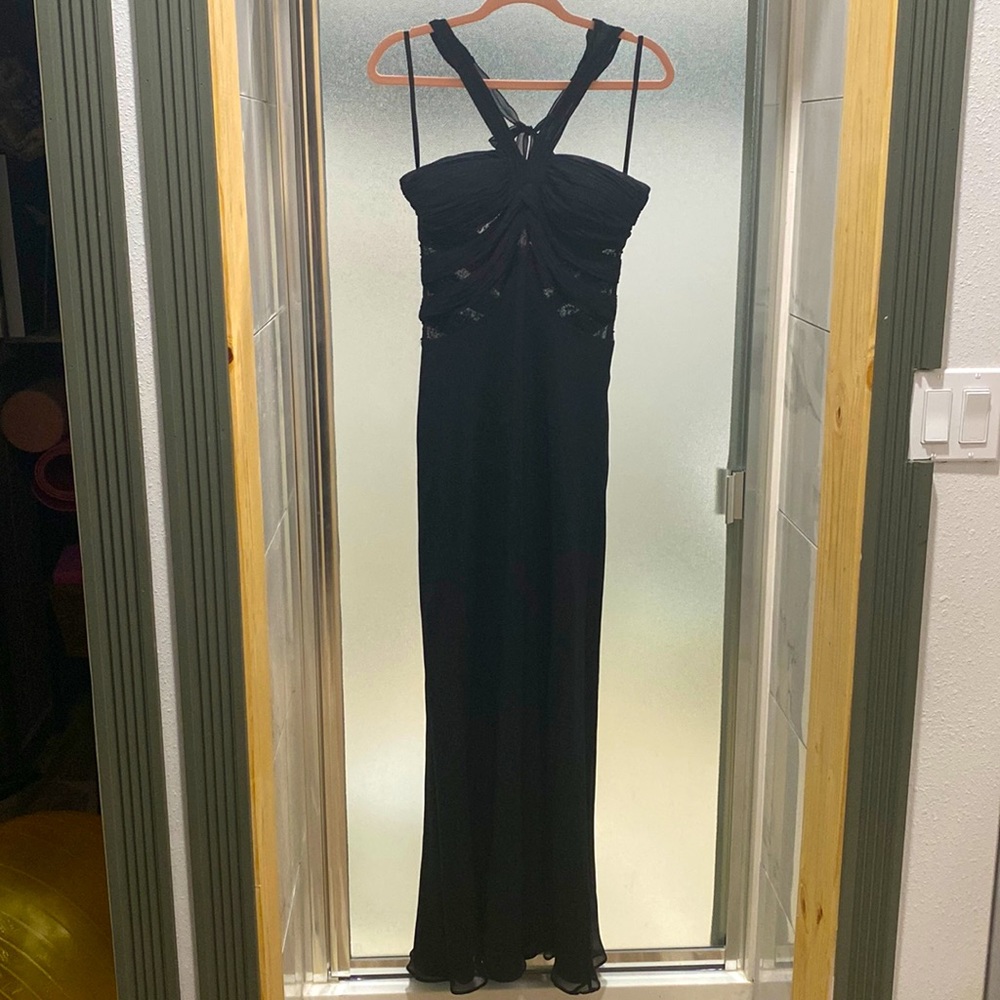 WHBM Black beaded halter style gown size 8